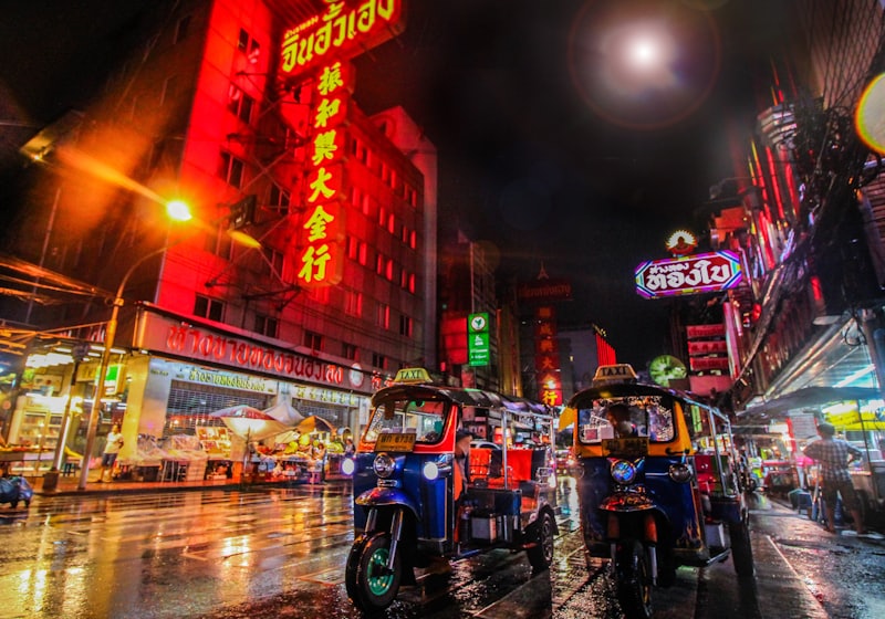 Bangkok — tuk-tuks at night in Chinatown